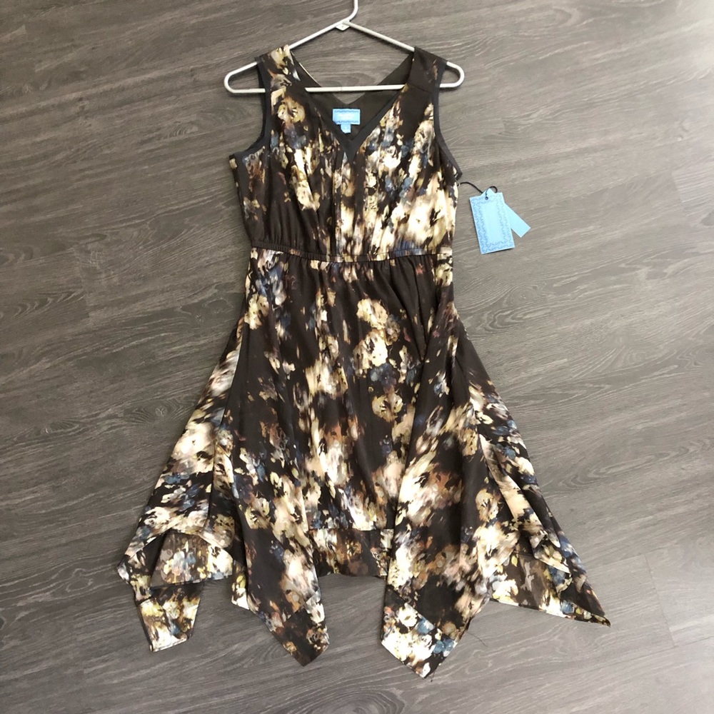 Black floral dress with handkerchief detail